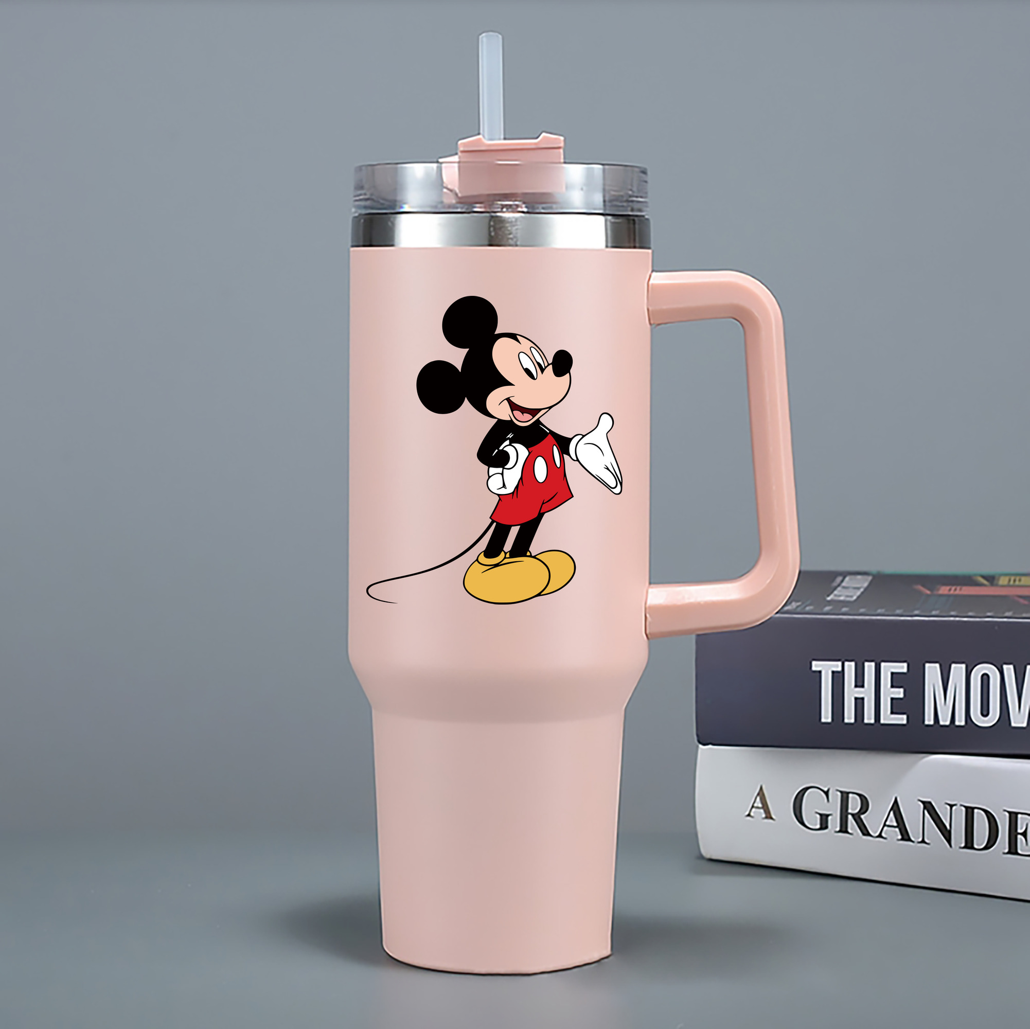 （画像用） ミッキーマウス Mickey Mouse 1200mL車用タンブラー - クリスタルステッカー（プラスチックストロー付き）
